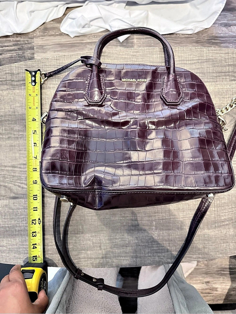 Michael Kors Crocodile-Embossed Satchel in Purple